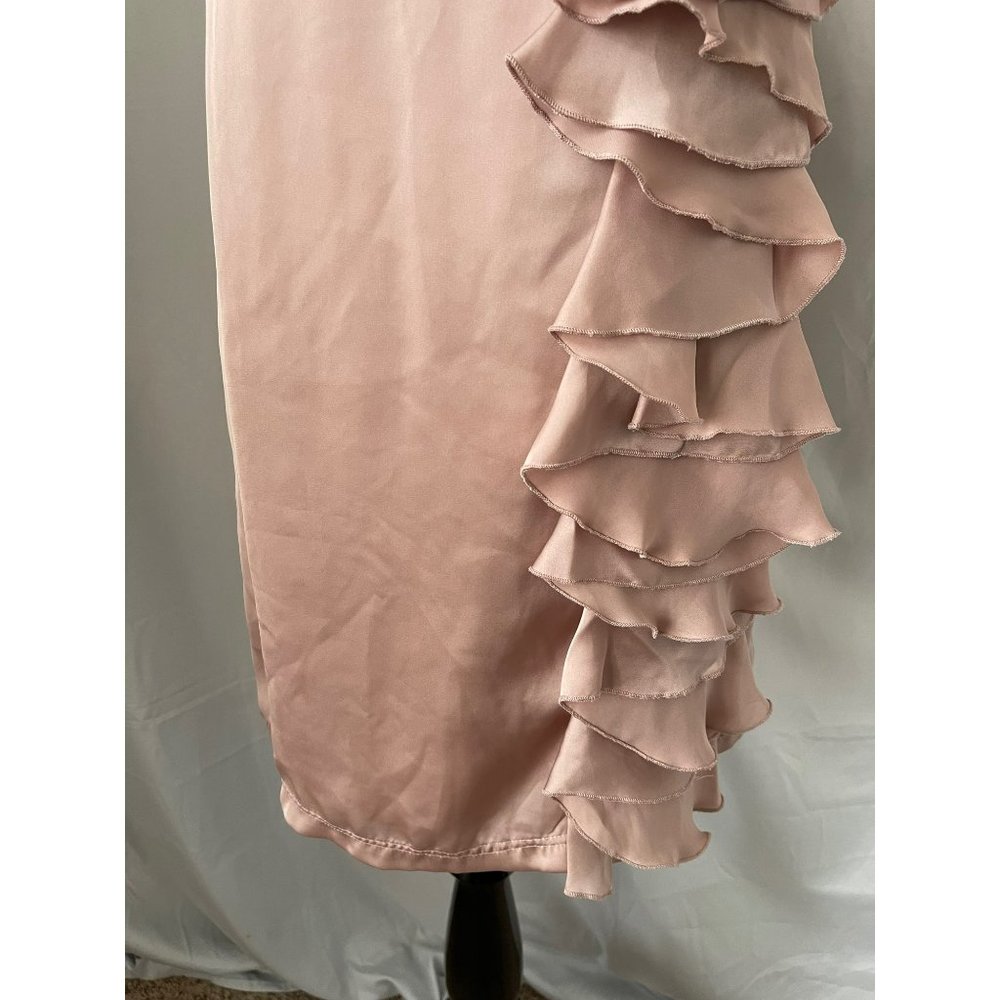 Go International Champagne Satin Ruffle Down Sleeveless Midi Dress - Picture 2 of 11